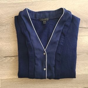 J.Crew Navy Blue Merino Wool Double layer button down cardigan L
